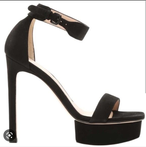 ๐ Stuart Weitzman Women's Backupplat Black Suede Platform High-Heel Sandals 9 M - Picture 2 of 13